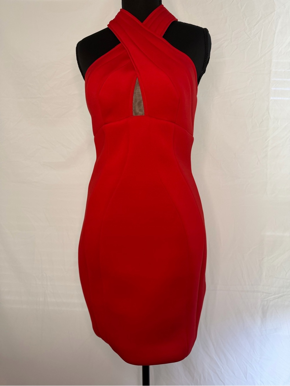 Jovani JVN41957 Red Cross-Neck Halter Bodycon Dress